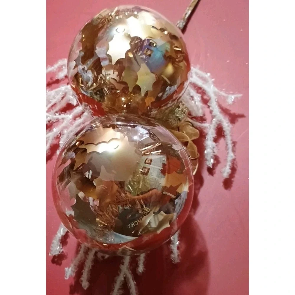 Pair Of Frontgate Clear Glass‎ Gold Round Christmas Ornaments 4.5